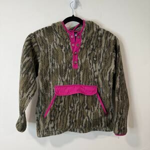 Carhartt Girls Camo Fleece Hoodie Sweatshirt Sherpa Green Pink Large Pullover